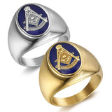 New Silver Gold Colour Masonic Symbol  Men's 316L Stainless Steel Masonic Ring