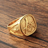 Cool Men's Gold Free Masonic 316L Stainless Steel Ring