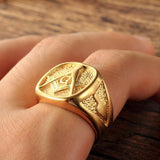 Cool Men's Gold Free Masonic 316L Stainless Steel Ring - The Jewellery Supermarket