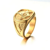 Cool Men's Gold Free Masonic 316L Stainless Steel Ring - The Jewellery Supermarket