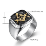 Vintage Black Stainless Steel Masonic Retro Silver Color Titanium Male Ring - The Jewellery Supermarket