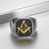 Vintage Black Stainless Steel Masonic Retro Silver Color Titanium Male Ring
