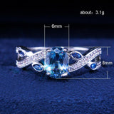 Cirrus Twist Winding Design With Cute Leaves Brilliant with Sky Blue AAA+ Cubic Zircon Ring - The Jewellery Supermarket