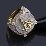 Gold Color Plated Brass Iced Out Micro Pave Cubic Zircon Masonic Ring