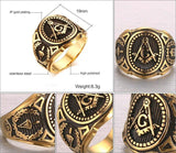 Hot Vintage 316L Stainless Steel Gold Colour Men Retro Masonic Ring