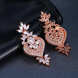New Rose Gold Luxury ♥︎ High Quality AAA+ Cubic Zirconia Diamonds ♥︎ Big Long Flower Pendant Drop Earrings