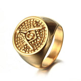 Free Mason Symbol Gold Tone Men's 316L Stainless Steel Masonic Ring - The Jewellery Supermarket