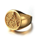 Free Mason Symbol Gold Tone Men's 316L Stainless Steel Masonic Ring - The Jewellery Supermarket