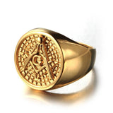 Free Mason Symbol Gold Tone Men's 316L Stainless Steel Masonic Ring - The Jewellery Supermarket