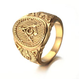 Vintage Style Gold Colour Titanium Stainless steel Masonic ring - The Jewellery Supermarket