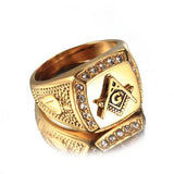 Gold Color Signet Symbols Titanium 316L Stainless Steel Masonic Men Ring