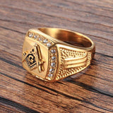 Gold Color Signet Symbols Titanium 316L Stainless Steel Masonic Men Ring - The Jewellery Supermarket