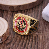 Red Retro Gold Colour Stainless Steel Big Masonic Rings For Men - The Jewellery Supermarket