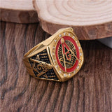 Red Retro Gold Colour Stainless Steel Big Masonic Rings For Men - The Jewellery Supermarket