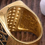 Red Retro Gold Colour Stainless Steel Big Masonic Rings For Men - The Jewellery Supermarket