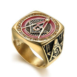 Red Retro Gold Colour Stainless Steel Big Masonic Rings For Men - The Jewellery Supermarket