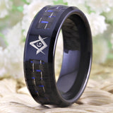 Black Tungsten With Fibre Masonic Ring For Engagement Wedding