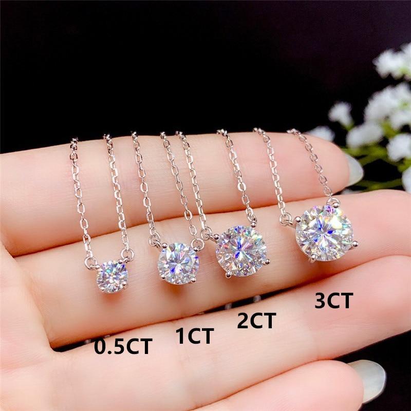 Stunning 0.5CT 1CT 2CT 3CT VVS Moissanite Diamond Necklace Pendant - The Jewellery Supermarket