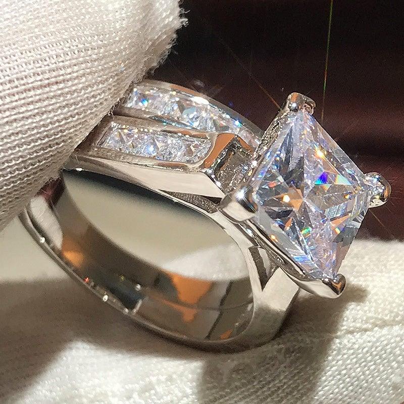 New Arrival Luxury Princess Cut Silver Bridal Ring Set For Women - Great Offer! - The Jewellery Supermarket