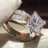 New Arrival Luxury Princess Cut Silver Bridal Ring Set For Women - Great Offer!