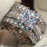 New Arrival Luxury Princess Cut Silver Bridal Ring Set For Women - Great Offer! - The Jewellery Supermarket
