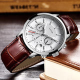 Great Gifts for Men - Top Brand Leather Chronograph Waterproof Sport Automatic Date Quartz Watch - The Jewellery Supermarket