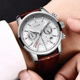 Great Gifts for Men - Top Brand Leather Chronograph Waterproof Sport Automatic Date Quartz Watch - The Jewellery Supermarket