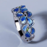 New - Handmade White AA+ CZ Enamel Blue Petal Flower 925 Silver Elegant Ring