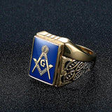 Stainless Steel Big Rings For Men. Masonic Vintage Gold Color rings