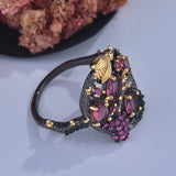Vintage Gothic style Exquisite Bee Oval Rose Red AAA+ CZ Crystal Black Gold Ring - The Jewellery Supermarket