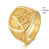 Retro Masonic 316L Stainless Steel Gold Color Men Ring - The Jewellery Supermarket