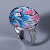 New - Handmade Unique 925 Silver Painted Enamel Flower Ring