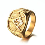 Cool Men's Gold Free Masonic 316L Stainless Steel Ring - The Jewellery Supermarket