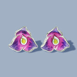 Exquisite and Small Handmade Enamel AAA+ CZ Diamonds White Purple Flower Earrings