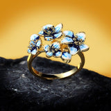 New 2022 - Handmade Enamel 925 Silver Gold Color Exquisite Flowers Trendy Fine Ring - The Jewellery Supermarket