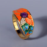 New 2022 - Handmade 925 Silver Exquisite Enamel epoxy Golden Sunflower Zircon ring - The Jewellery Supermarket