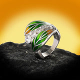 Fine Jewelry New and Unique Green Leaf Exquisite Handmade Enamel AAA+ Zircon Ring - The Jewellery Supermarket