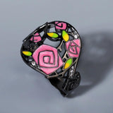 New - Handmade Hand-painted 925 Silver Fashion Personality Black Rose Lady Flower Ring