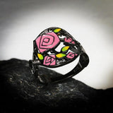 New 2022 - Handmade Hand-painted 925 Silver Fashion Personality Black Rose Lady Flower Ring - The Jewellery Supermarket