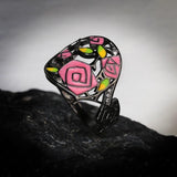 New 2022 - Handmade Hand-painted 925 Silver Fashion Personality Black Rose Lady Flower Ring - The Jewellery Supermarket