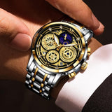 Great Gifts for Men - Brand Luxury Moon Phase Waterproof Chronograph Stainless Steel Quartz Watch - The Jewellery Supermarket