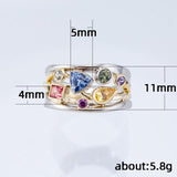 Exquisite Geometric Pattern Multicolor Wave Line Micro AAA Zircon Crystals Ring - The Jewellery Supermarket