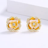 Fashion Elegant Yellow Epoxy Flower Handmade Enamel Earrings - The Jewellery Supermarket