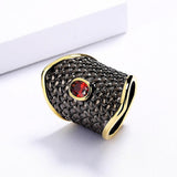 Exaggerated Black Gold Irregular Geometric Shape Red AAA+ Zircon Crystal Ring - The Jewellery Supermarket
