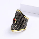 Exaggerated Black Gold Irregular Geometric Shape Red AAA+ Zircon Crystal Ring - The Jewellery Supermarket