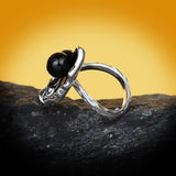 New Black Hollow Pearl Handmade Enamel Ring - The Jewellery Supermarket