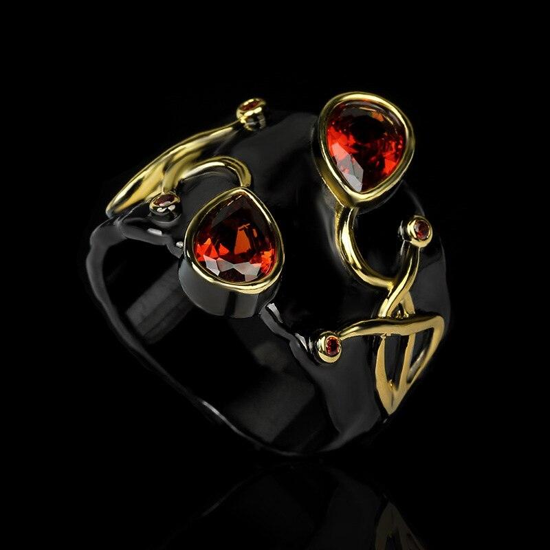 Exquisite Gold Winding Design Red AAA+ Zircon Crystals Creative Black Gold Colour Ring - The Jewellery Supermarket