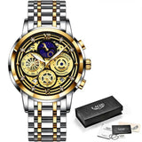 Great Gift Ideas - Waterproof Stainless Steel Luxury Hollow Large Dial Auto Date Quartz Wristwatch - The Jewellery Supermarket