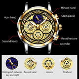 Great Gifts for Men - Brand Luxury Moon Phase Waterproof Chronograph Stainless Steel Quartz Watch - The Jewellery Supermarket