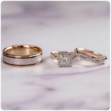 Luxury Princess Cut ♥︎ High Quality AAA+ Cubic Zirconia Diamonds ♥︎ Bridal Marriage 3Pc/Set Rings - The Jewellery Supermarket